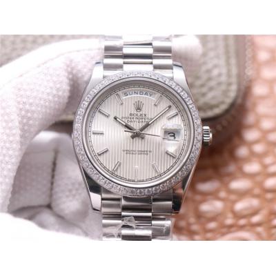 EWF DayDate 40 228345 A2836 Automatic Mens Watch Diamond Bezel Silver Dial President Bracelet Best Edition