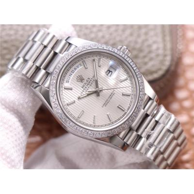 EWF DayDate 40 228345 A2836 Automatic Mens Watch Diamond Bezel Silver Dial President Bracelet Best Edition