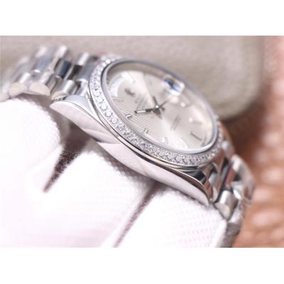 EWF DayDate 40 228345 A2836 Automatic Mens Watch Diamond Bezel Silver Dial President Bracelet Best Edition