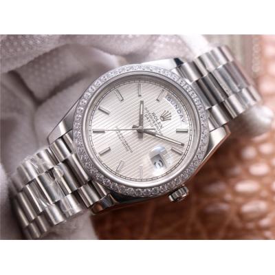 EWF DayDate 40 228345 A2836 Automatic Mens Watch Diamond Bezel Silver Dial President Bracelet Best Edition