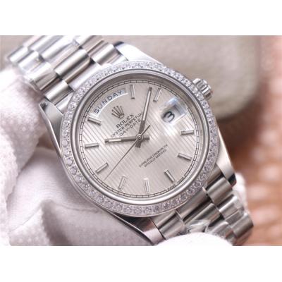 EWF DayDate 40 228345 A2836 Automatic Mens Watch Diamond Bezel Silver Dial President Bracelet Best Edition