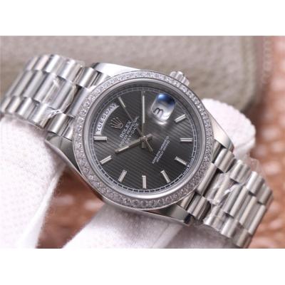 EWF DayDate 40 228345 A2836 Automatic Mens Watch Diamond Bezel Gray Dial President Bracelet Best Edition