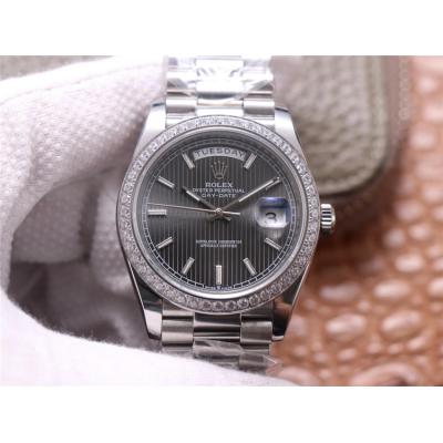 EWF DayDate 40 228345 A2836 Automatic Mens Watch Diamond Bezel Gray Dial President Bracelet Best Edition