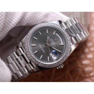 EWF DayDate 40 228345 A2836 Automatic Mens Watch Diamond Bezel Gray Dial President Bracelet Best Edition