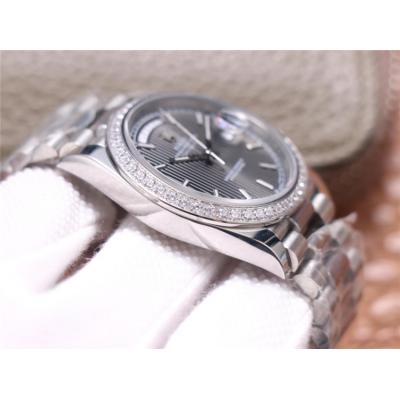 EWF DayDate 40 228345 A2836 Automatic Mens Watch Diamond Bezel Gray Dial President Bracelet Best Edition