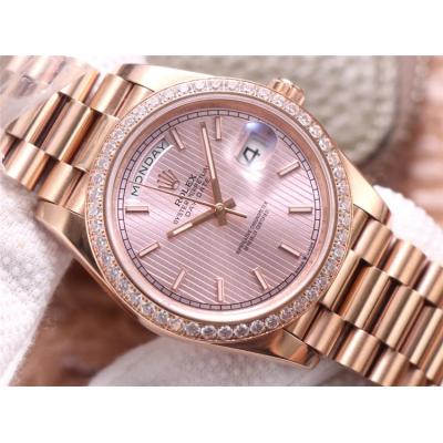 EWF DayDate 40 228345 A2836 Automatic Mens Watch RG Diamond Bezel Pink Dial President Bracelet Best Edition