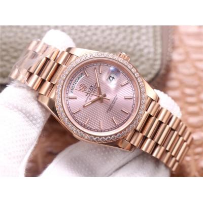 EWF DayDate 40 228345 A2836 Automatic Mens Watch RG Diamond Bezel Pink Dial President Bracelet Best Edition