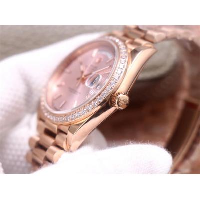 EWF DayDate 40 228345 A2836 Automatic Mens Watch RG Diamond Bezel Pink Dial President Bracelet Best Edition