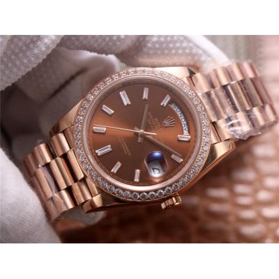 EWF DayDate 40 228345 A2836 Automatic Mens Watch RG Diamond Bezel Brown Dial President Bracelet Best Edition