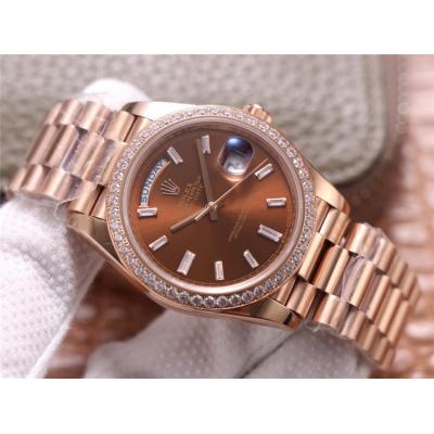 EWF DayDate 40 228345 A2836 Automatic Mens Watch RG Diamond Bezel Brown Dial President Bracelet Best Edition