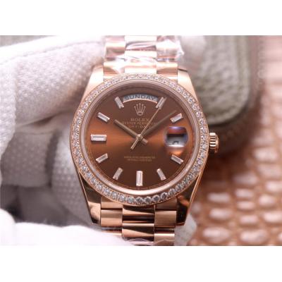 EWF DayDate 40 228345 A2836 Automatic Mens Watch RG Diamond Bezel Brown Dial President Bracelet Best Edition