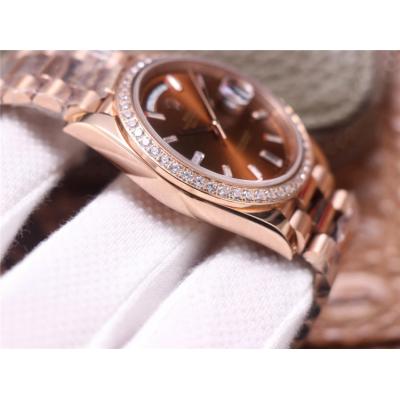 EWF DayDate 40 228345 A2836 Automatic Mens Watch RG Diamond Bezel Brown Dial President Bracelet Best Edition