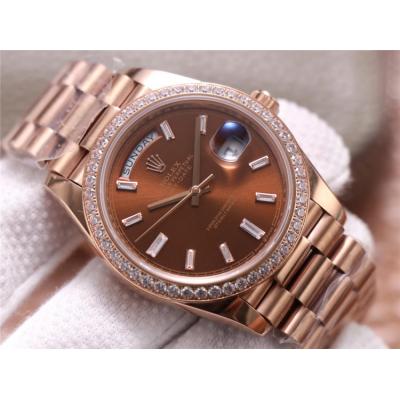 EWF DayDate 40 228345 A2836 Automatic Mens Watch RG Diamond Bezel Brown Dial President Bracelet Best Edition