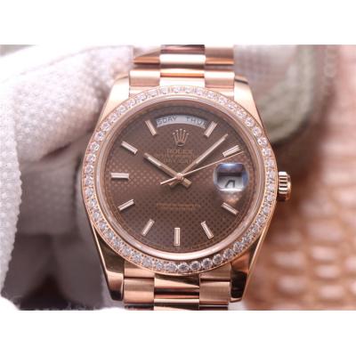 EWF DayDate 40 228345 A2836 Automatic Mens Watch RG Diamond Bezel Brown Texture Dial President Bracelet Best Edition