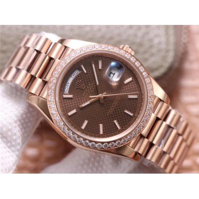 EWF DayDate 40 228345 A2836 Automatic Mens Watch RG Diamond Bezel Brown Texture Dial President Bracelet Best Edition