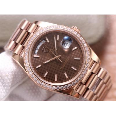 EWF DayDate 40 228345 A2836 Automatic Mens Watch RG Diamond Bezel Brown Texture Dial President Bracelet Best Edition