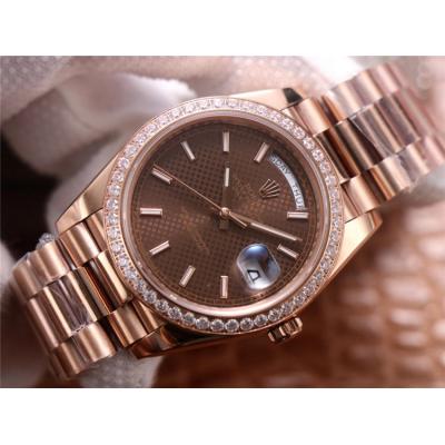 EWF DayDate 40 228345 A2836 Automatic Mens Watch RG Diamond Bezel Brown Texture Dial President Bracelet Best Edition