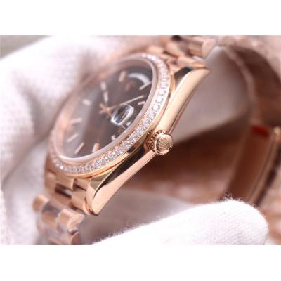 EWF DayDate 40 228345 A2836 Automatic Mens Watch RG Diamond Bezel Brown Texture Dial President Bracelet Best Edition