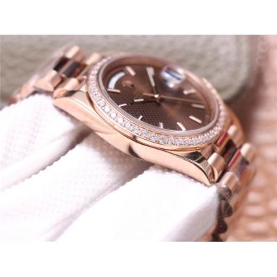 EWF DayDate 40 228345 A2836 Automatic Mens Watch RG Diamond Bezel Brown Texture Dial President Bracelet Best Edition