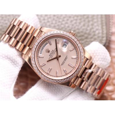 EWF DayDate 40 228345 A2836 Automatic Mens Watch RG Diamond Bezel Champagne Dial President Bracelet Best Edition