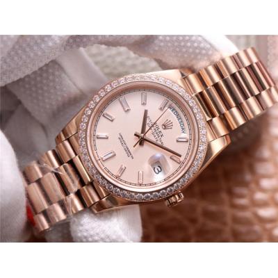 EWF DayDate 40 228345 A2836 Automatic Mens Watch RG Diamond Bezel Champagne Dial President Bracelet Best Edition