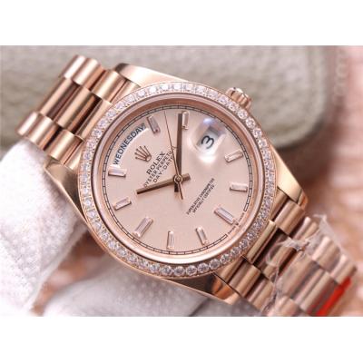 EWF DayDate 40 228345 A2836 Automatic Mens Watch RG Diamond Bezel Champagne Dial President Bracelet Best Edition