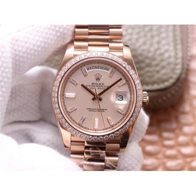 EWF DayDate 40 228345 A2836 Automatic Mens Watch RG Diamond Bezel Champagne Dial President Bracelet Best Edition