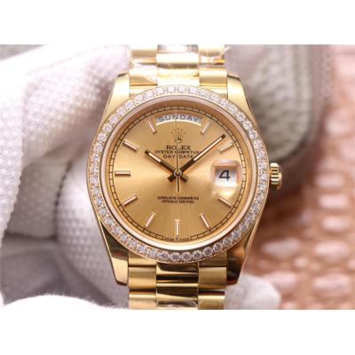 EWF DayDate 40 228345 A2836 Automatic Mens Watch YG Diamond Bezel Champagne Dial President Bracelet Best Edition