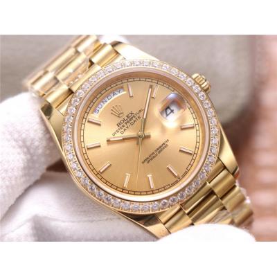 EWF DayDate 40 228345 A2836 Automatic Mens Watch YG Diamond Bezel Champagne Dial President Bracelet Best Edition