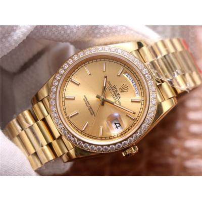 EWF DayDate 40 228345 A2836 Automatic Mens Watch YG Diamond Bezel Champagne Dial President Bracelet Best Edition