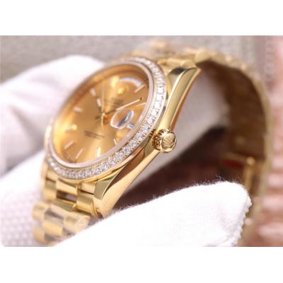 EWF DayDate 40 228345 A2836 Automatic Mens Watch YG Diamond Bezel Champagne Dial President Bracelet Best Edition