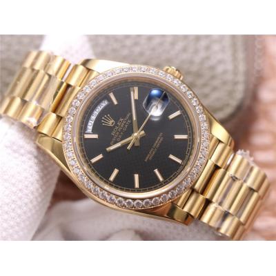 EWF DayDate 40 228345 A2836 Automatic Mens Watch YG Diamond Bezel Black Texture Dial President Bracelet Best Edition