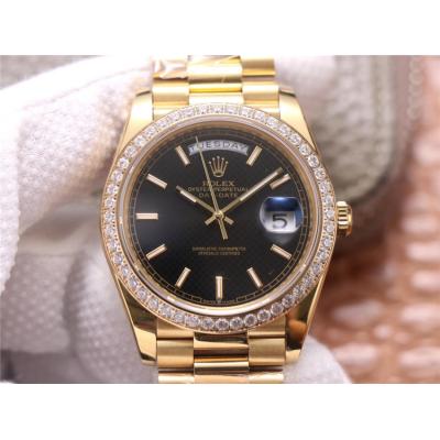 EWF DayDate 40 228345 A2836 Automatic Mens Watch YG Diamond Bezel Black Texture Dial President Bracelet Best Edition