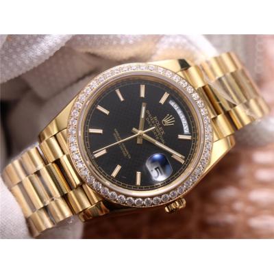 EWF DayDate 40 228345 A2836 Automatic Mens Watch YG Diamond Bezel Black Texture Dial President Bracelet Best Edition