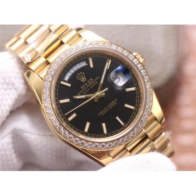 EWF DayDate 40 228345 A2836 Automatic Mens Watch YG Diamond Bezel Black Texture Dial President Bracelet Best Edition