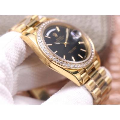 EWF DayDate 40 228345 A2836 Automatic Mens Watch YG Diamond Bezel Black Texture Dial President Bracelet Best Edition