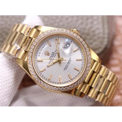 EWF DayDate 40 228345 A2836 Automatic Mens Watch YG Diamond Bezel Silver Texture Dial President Bracelet Best Edition