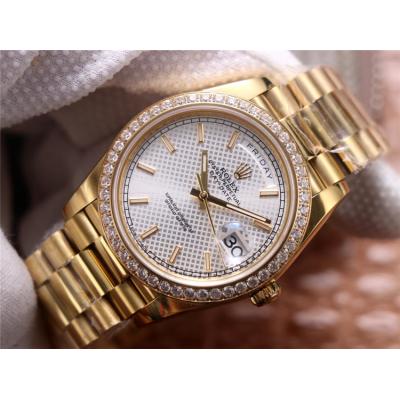 EWF DayDate 40 228345 A2836 Automatic Mens Watch YG Diamond Bezel Silver Texture Dial President Bracelet Best Edition