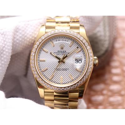 EWF DayDate 40 228345 A2836 Automatic Mens Watch YG Diamond Bezel Silver Texture Dial President Bracelet Best Edition