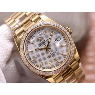 EWF DayDate 40 228345 A2836 Automatic Mens Watch YG Diamond Bezel Silver Texture Dial President Bracelet Best Edition