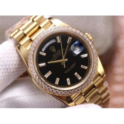 EWF DayDate 40 228345 A2836 Automatic Mens Watch YG Diamond Bezel Black Dial President Bracelet Best Edition