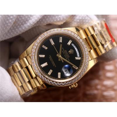 EWF DayDate 40 228345 A2836 Automatic Mens Watch YG Diamond Bezel Black Dial President Bracelet Best Edition