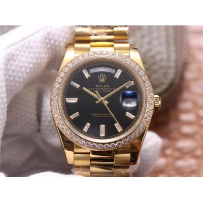 EWF DayDate 40 228345 A2836 Automatic Mens Watch YG Diamond Bezel Black Dial President Bracelet Best Edition