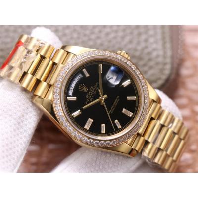 EWF DayDate 40 228345 A2836 Automatic Mens Watch YG Diamond Bezel Black Dial President Bracelet Best Edition