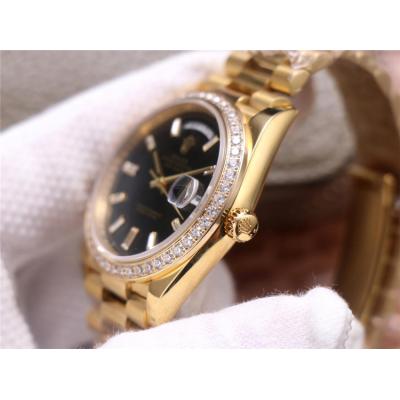 EWF DayDate 40 228345 A2836 Automatic Mens Watch YG Diamond Bezel Black Dial President Bracelet Best Edition