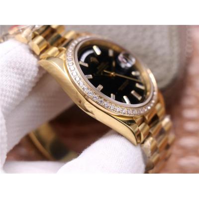 EWF DayDate 40 228345 A2836 Automatic Mens Watch YG Diamond Bezel Black Dial President Bracelet Best Edition