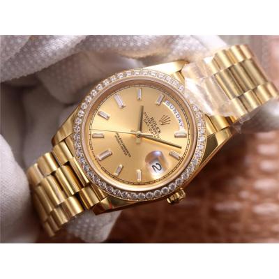 EWF DayDate 40 228345 A2836 Automatic Mens Watch YG Diamond Bezel Champagne Dial President Bracelet Best Edition