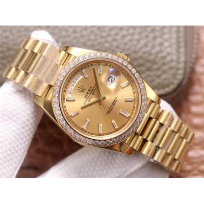 EWF DayDate 40 228345 A2836 Automatic Mens Watch YG Diamond Bezel Champagne Dial President Bracelet Best Edition