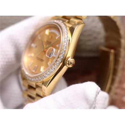 EWF DayDate 40 228345 A2836 Automatic Mens Watch YG Diamond Bezel Champagne Dial President Bracelet Best Edition