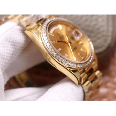 EWF DayDate 40 228345 A2836 Automatic Mens Watch YG Diamond Bezel Champagne Dial President Bracelet Best Edition